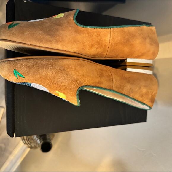 Rara Avis Tan Suede Loafers with Colorful Bird Embroidery 8.5 wide - Picture 4 of 6